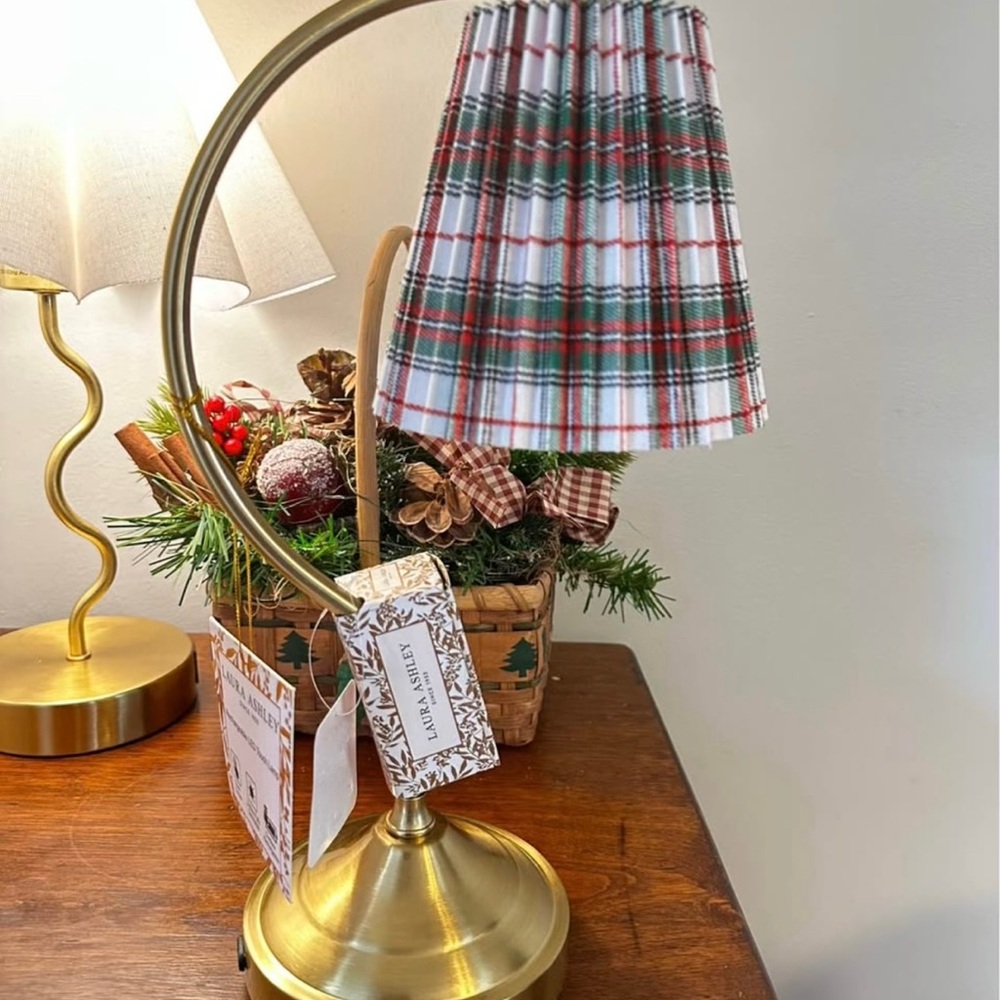 Laura Ashley Tartan Plaid Lamp with Gold Finish